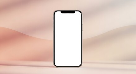 Isolated cellphone with blank white screen presents sleek contemporary design.