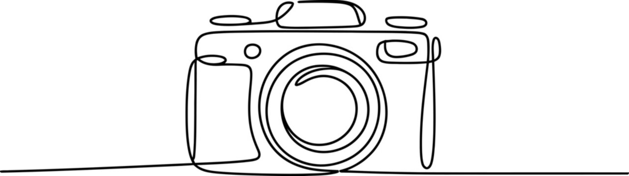 Continuous Line Drawing of a Camera on White Background
