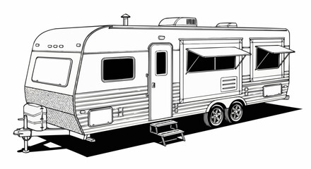 Naklejka premium Caravan Travel Vector Illustration Adventure Road Trip Design for Branding