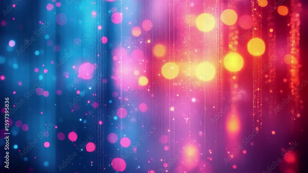 Poster Colorful bokeh lights create a vibrant abstract background with dynamic glowing patterns in a creative design