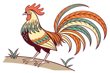 Bright and Bold Rooster Drawing
