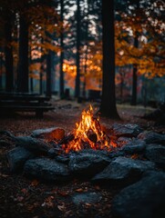 Cozy Campfire in Autumn Forest at Sunset - Equinox Scene