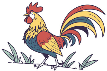 Multicolored Rooster Clipart Design
