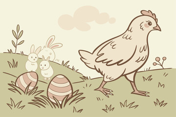 Obraz premium Festive Easter Chicken – Artistic Hand-Painted Clipart 