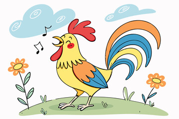 Whimsical Rooster in Bright Colors
