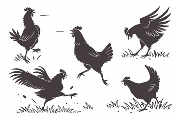 Chicken Silhouette Set in Dynamic Poses
