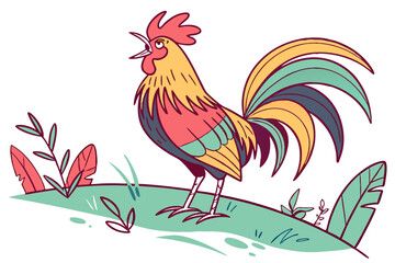 Whimsical Rooster in Bright Colors
