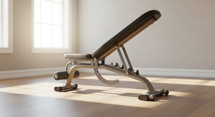 Adjustable weight bench positioned in a sunlit room, ideal for home gym concepts