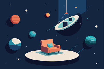 astral observatory living room floating in a nebul