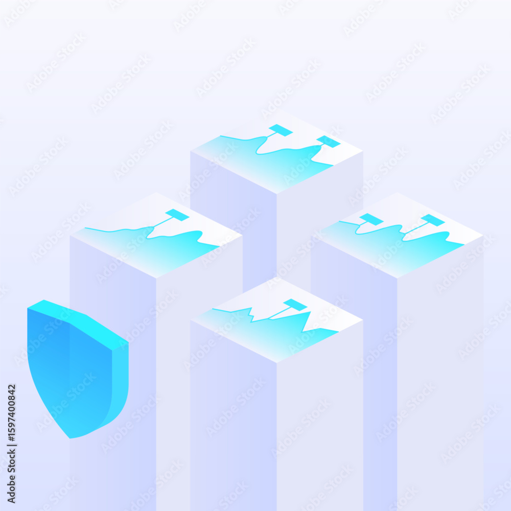 Poster shield with data blocks, symbolizing security and protection of information. ideal for tech-related 