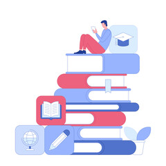 E-learning, Online education, Home schooling, Webinar training, Tutorial podcast and Business coaching. Modern vector illustration with characters and icons for website and mobile development.