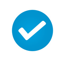 White check mark in blue circular button for confirmation or approval icon