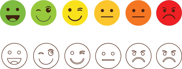 Colorful emoticon faces show a range of feelings and expressions.
