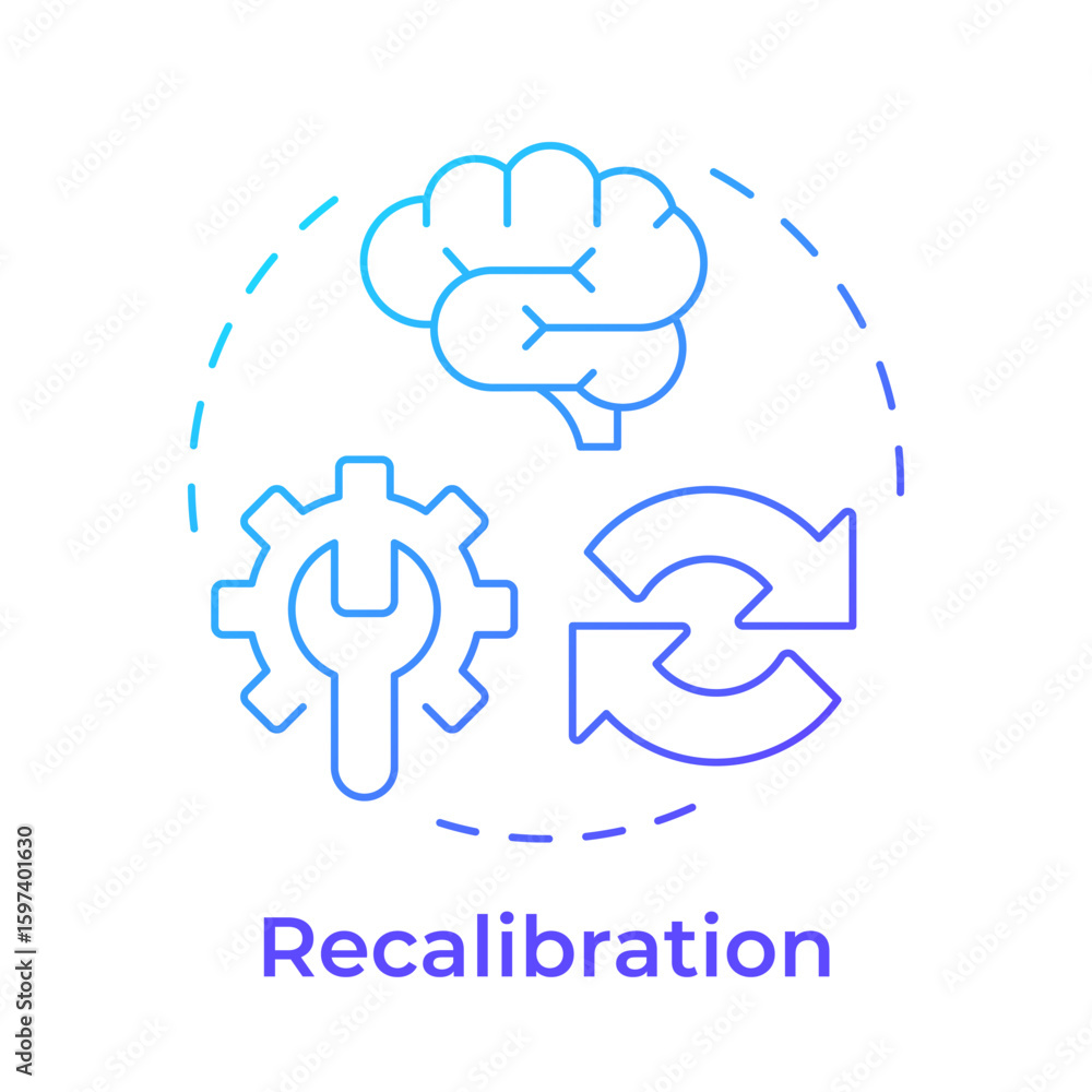 Poster recalibration blue gradient concept icon. reconfiguring resources. step in capacity management proce