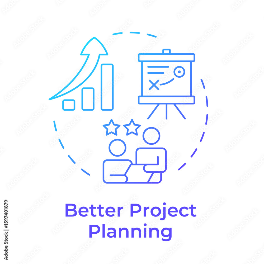 Poster better project planning blue gradient concept icon. structured organization. benefit of capacity man