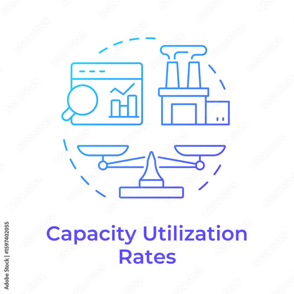 Poster capacity utilization rates blue gradient concept icon. identify waste and overuse. resource manageme