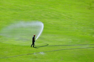 Man watering the lawn