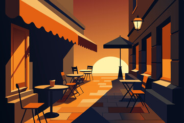 cozy caf  patio on a cobblestone street at golden .svg