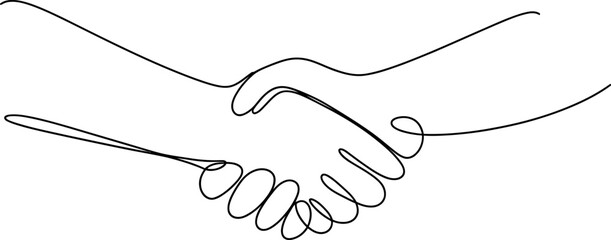 Continuous Line Drawing of Handshake Symbolizing Agreement and Partnership on white background