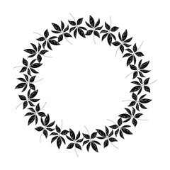Isolated Wreath of Abstract Leaves in Black Color 