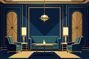 elegant art deco living room with gold accents  