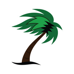 windswept palm tree in tropical storm