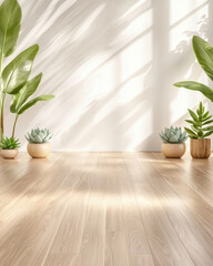 Zen yoga retreat interior with wood flooring and potted greenery, daylight-filled minimalist sanctuary supporting botanical calm and climate-adaptive wellness in natural indoor design

