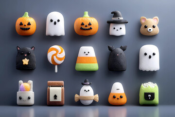 Cute Halloween 3D Icons – Pumpkin, Ghost, Candy Clay Set