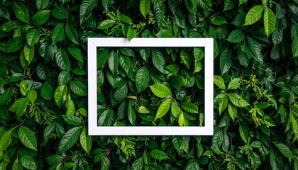 Green grass frames an empty wooden photo border, an isolated natural decoration