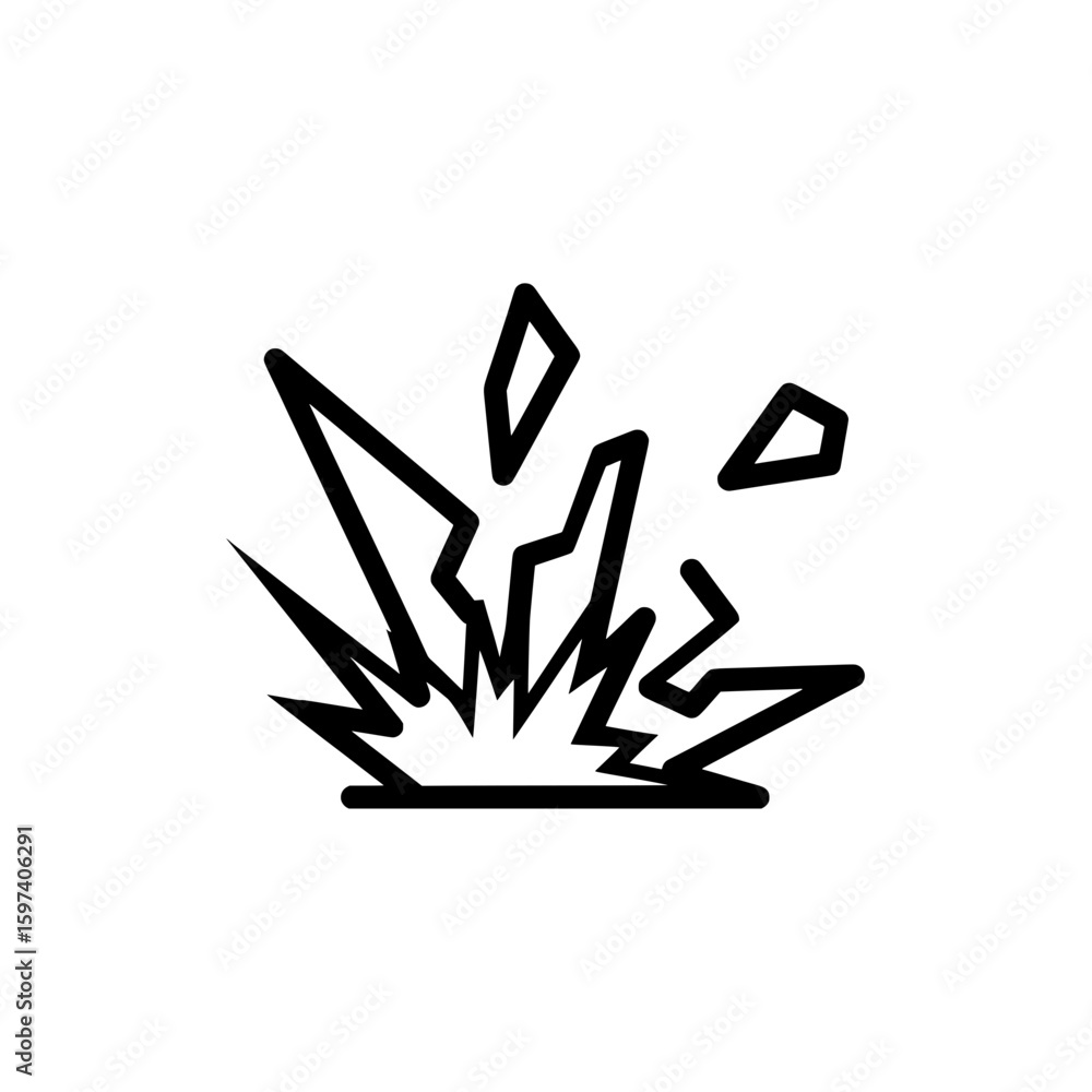 Poster lightning bolt with broken shards and sparks for safety warning