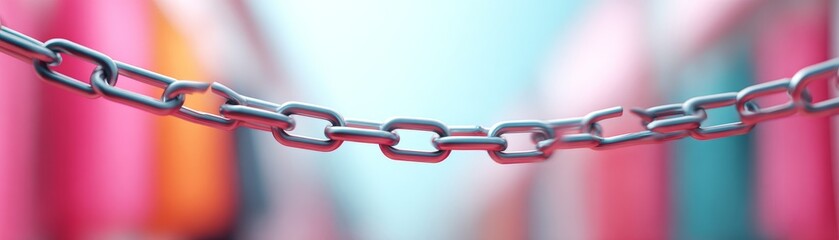 Tariff Impact on Small Business and Global Trade, Metal chain links against a colorful blurred background.