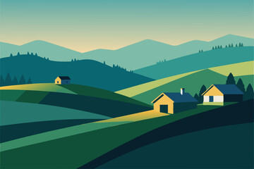 flat illustration of rolling green hills with scat.svg