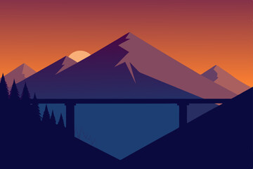 flat vector illustration of a mountain bridge 