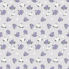Floral fabric pattern, light purple background, gives a sense of luxury and calmness. Purple and white flowers give a sense of calmness, simplicity and luxury. Suitable for use in fashion fab