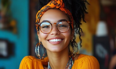 Happy young woman working remotely on a virtual video team meeting call. Remote work and flexible culture concept, Generative AI