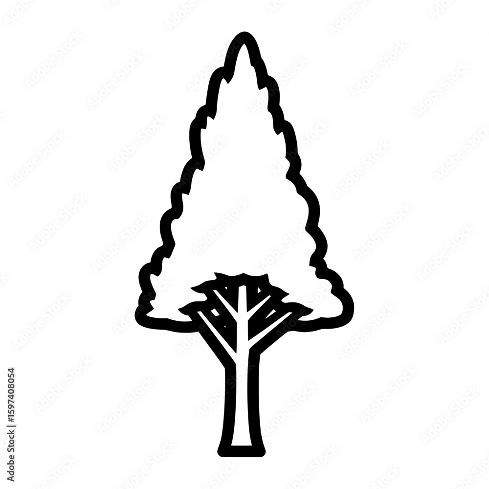 Poster outline of a pine tree with a tall, pointed shape and textured branches