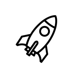 Rocket ship with flames launching upward in line art style