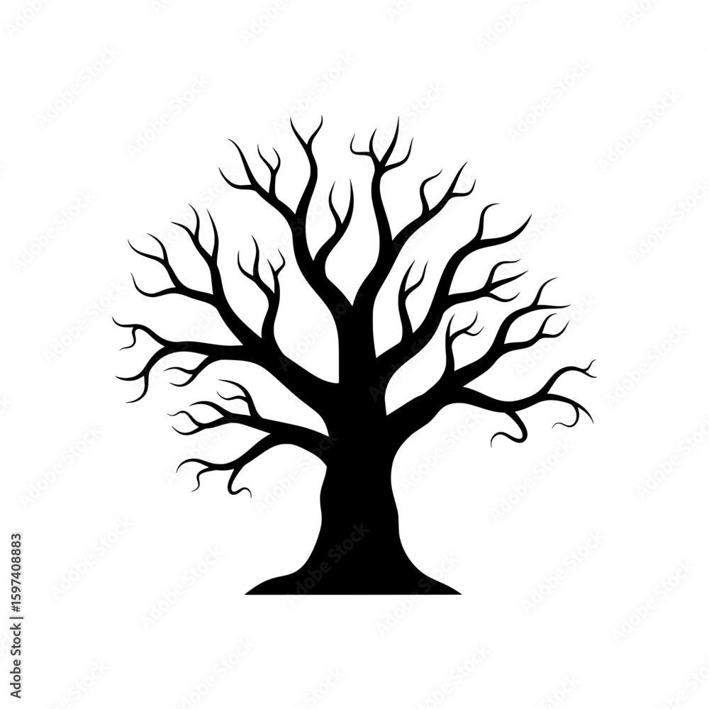 Poster silhouette of a leafless tree with twisted branches