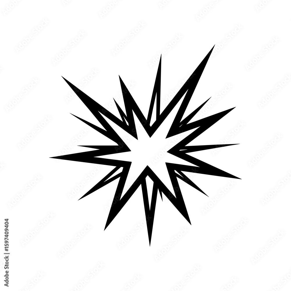 Poster starburst shape with sharp pointed edges in black for energetic themes