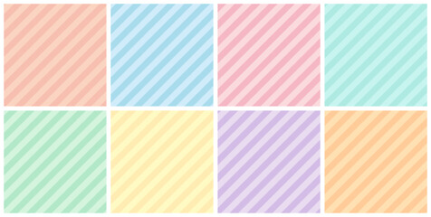 パステルカラーの 斜めストライプ シームレスパターンセット