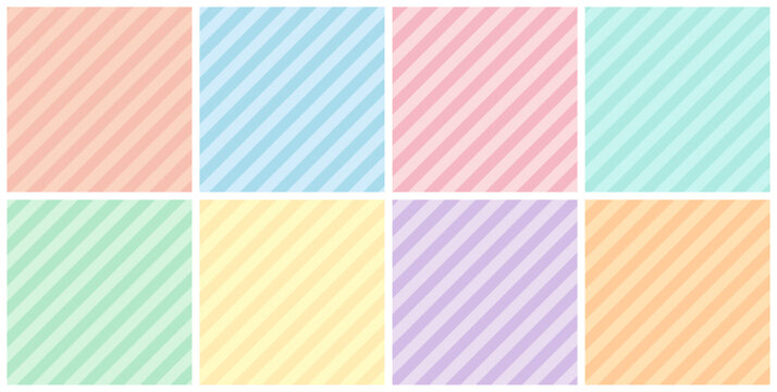 パステルカラーの 斜めストライプ シームレスパターンセット
