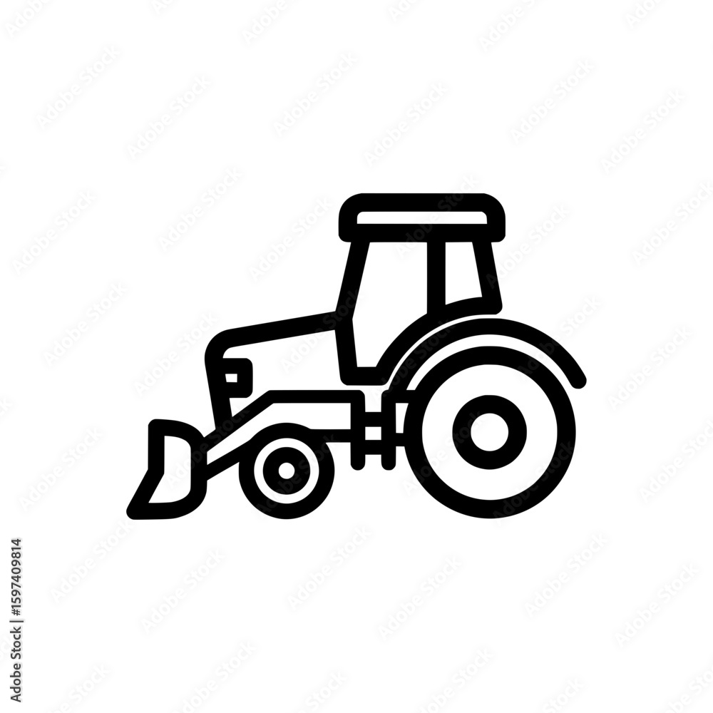 Poster tractor with front loader and large rear wheels
