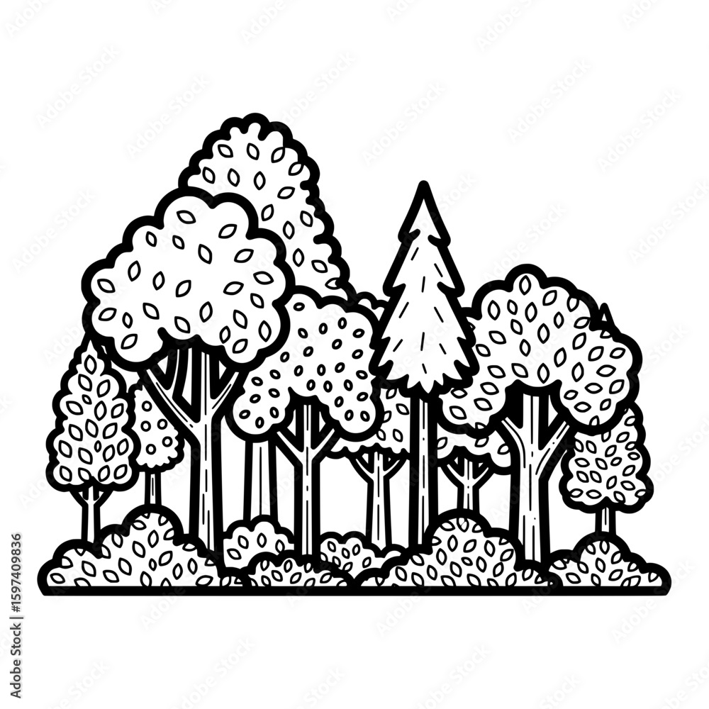 Poster tree and forest outline with various foliage styles
