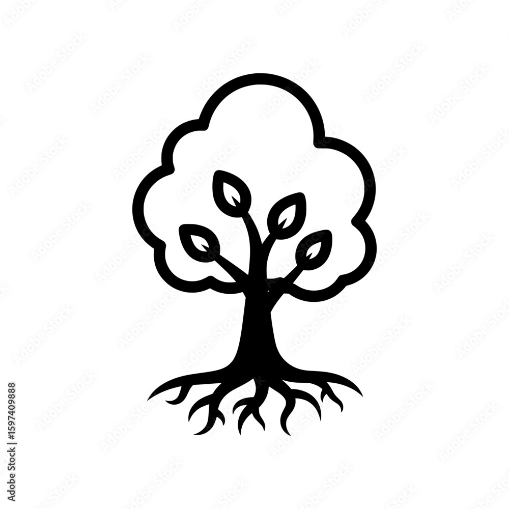 Poster tree with leaves and roots for nature and environment themes