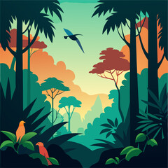  jungle scene with exotic plants 