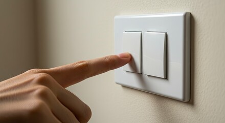 Fingertip activates white wall switch panel