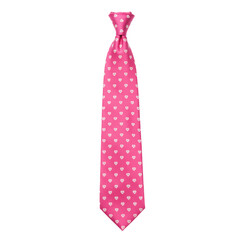 Pink silk tie with delicate white heart pattern