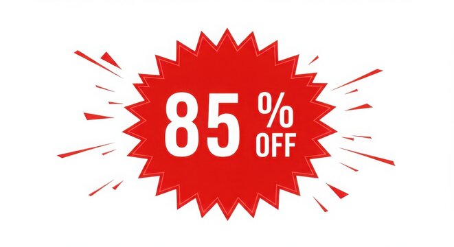 Explosive red starburst graphic announcing eighty five percent off sale