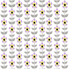 
Seamless Purple Floral Pattern with Gray Leaves – Retro Minimalist Flower Design