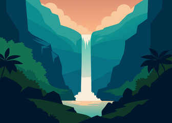 hidden waterfall in a rocky jungle canyon  